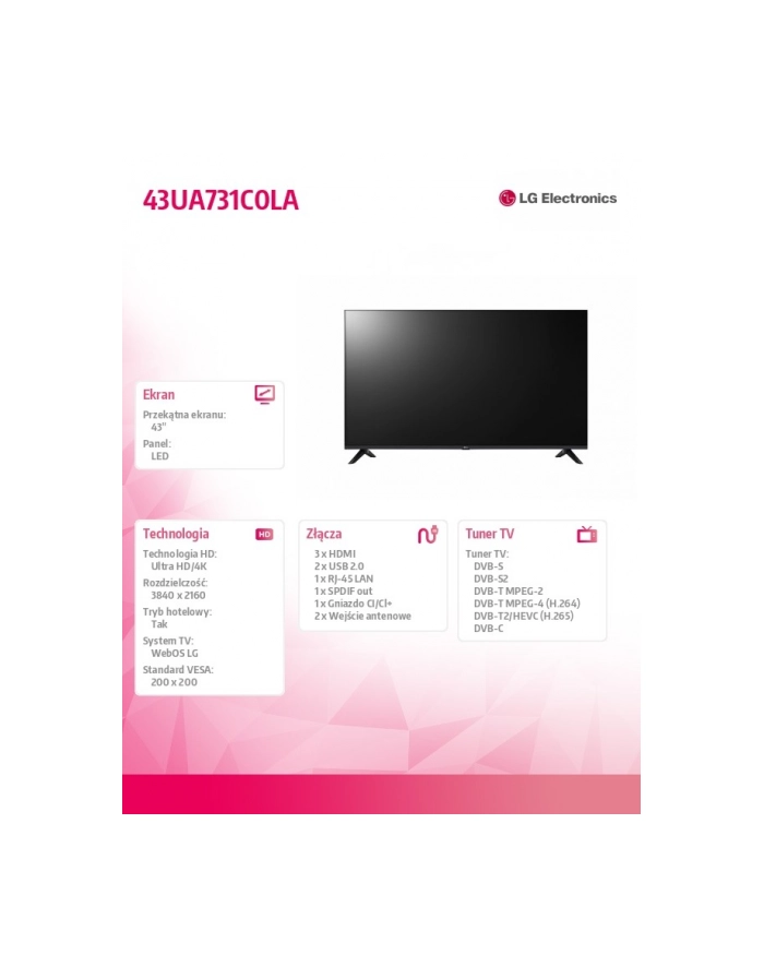 lg electronics Telewizor LED 43 cale 43UA731C0LA.AEEQ główny