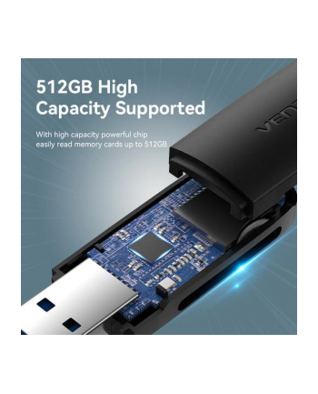 Czytnik kart 2 w 1 USB 30 A Vention (SD+TF) czarny Dual Drive Letter