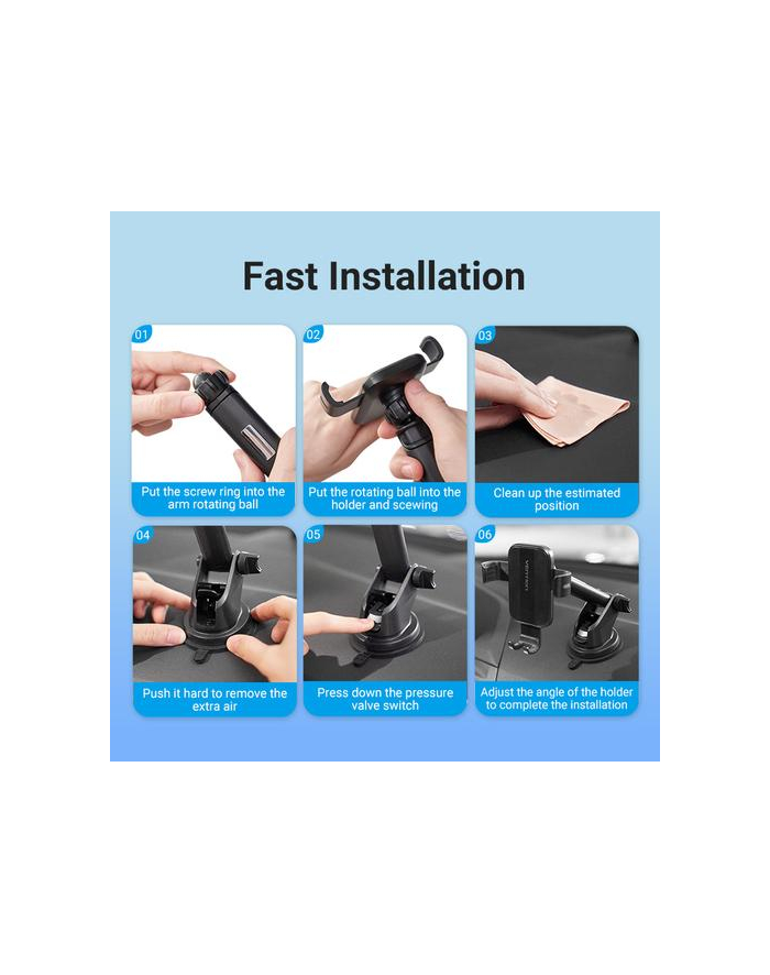 Uchwyt samochodowy do telefonu Vention z przyzsawką 47 do 72 cala czarny główny