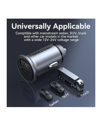 Ładowarka samochodowa Vention USB-A USB-C 30W PD