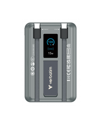 Powerbank Verbatim Charge 'n' Go 2C Display Magnetic Wireless 10000mAh 3xUSB-C PD 3.0 QC 3.0 Szary