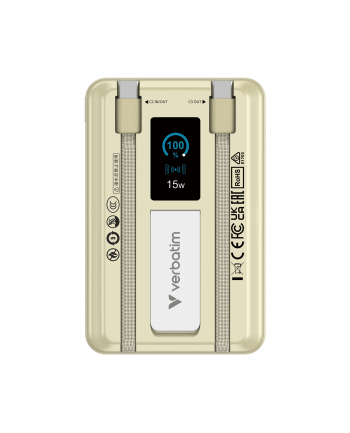 Powerbank Verbatim Charge 'n' Go 2C Display Magnetic Wireless 10000mAh 3xUSB-C PD 3.0 QC 3.0 Złoty