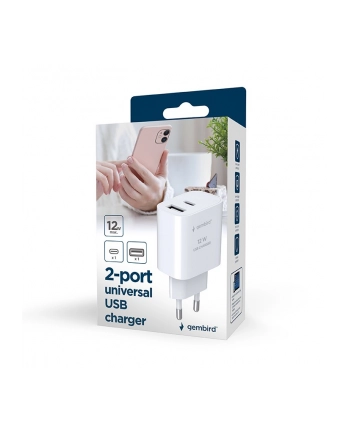 gembird Ładowarka uniwersalna USB 2-portowa (A+C), 2.4 A, biała
