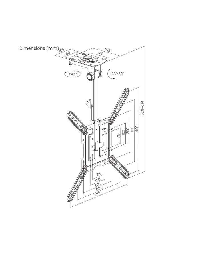 gembird Uchwyt sufitowy do telewizorów 23-55 '' z pełnym zakresem ruchu (regulowany) główny
