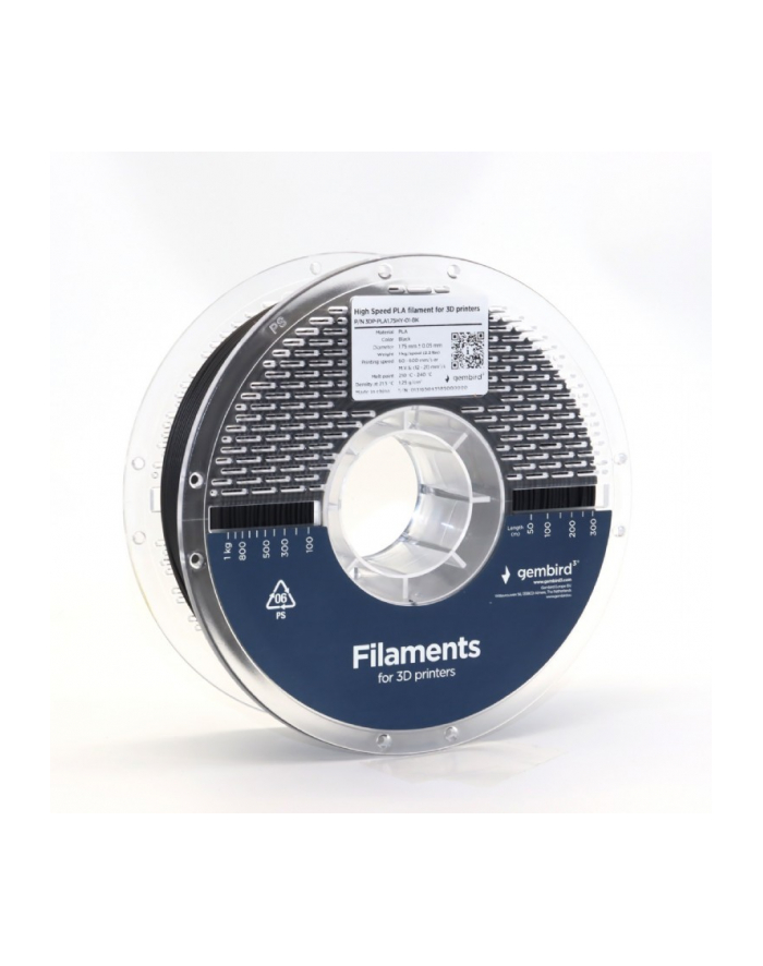 gembird Filament PLA High Speed, 1,75 mm, 1 kg, czarny główny