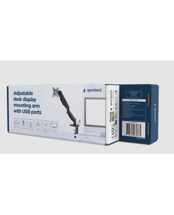 gembird Ramię biurkowe na jeden monitor z portami USB,          regulowane,  od 17 do 32 '', obciążenie do 9kg