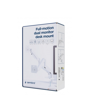 gembird Ramię biurkowe  na dwa monitory regulowane, od 17 do 32 cale obciążenie do 10kg, kolor biały nr 2