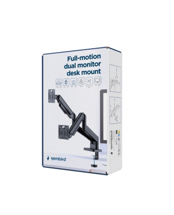 gembird Ramię biurkowe na dwa monitory regulowane, od 17 do 32 cala obciążenie do 10kg, kolor czarny nr 1
