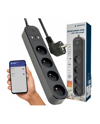 gembird Inteligentna listwa zasilająca Tuya 4xFR 2xUSB-A 1xUSB-C Czarna nr 1