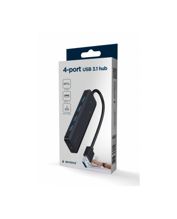 gembird HUB 4-portowy USB 3.1 (Gen 1), z opcją zasilania zewnętrznego przez port USB-C nr 2