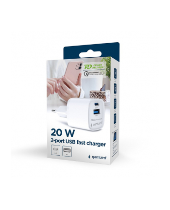 gembird Szybka ładowarka USB z 2 portami i gniazdem AC, 20W, biała nr 1
