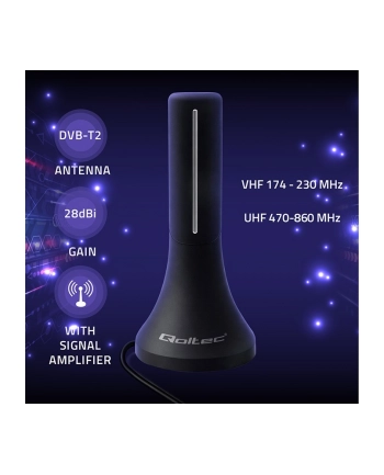 qoltec Wewnętrzna antena DVB-T/T2 | wzmacniacz sygnału | 4K | wysoki zysk 32dBi | kabel 4m nr 2