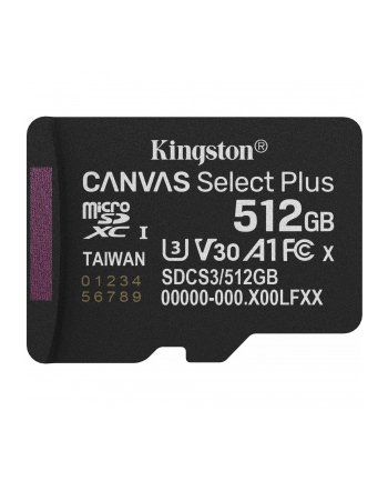 Kingston Technology Canvas Select Plus Gen3 512 GB MicroSDXC UHS-I Klasa 10 nr 1