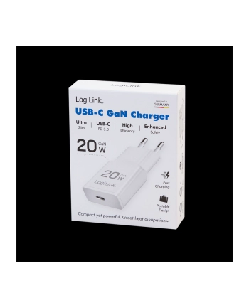 Ładowarka sieciowa LogiLink PA0345 USB GaN, 20 W, 1x USB-C (PD), biała nr 2