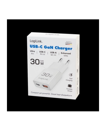 Ładowarka sieciowa LogiLink PA0348 USB GaN, 30 W, 1x USB-C (PD), 1x USB-A (QC), biała nr 2