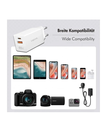 Ładowarka sieciowa LogiLink PA0371 USB GaN, 65 W, 1x USB-C (PD), 1x USB-A (QC), biała nr 2