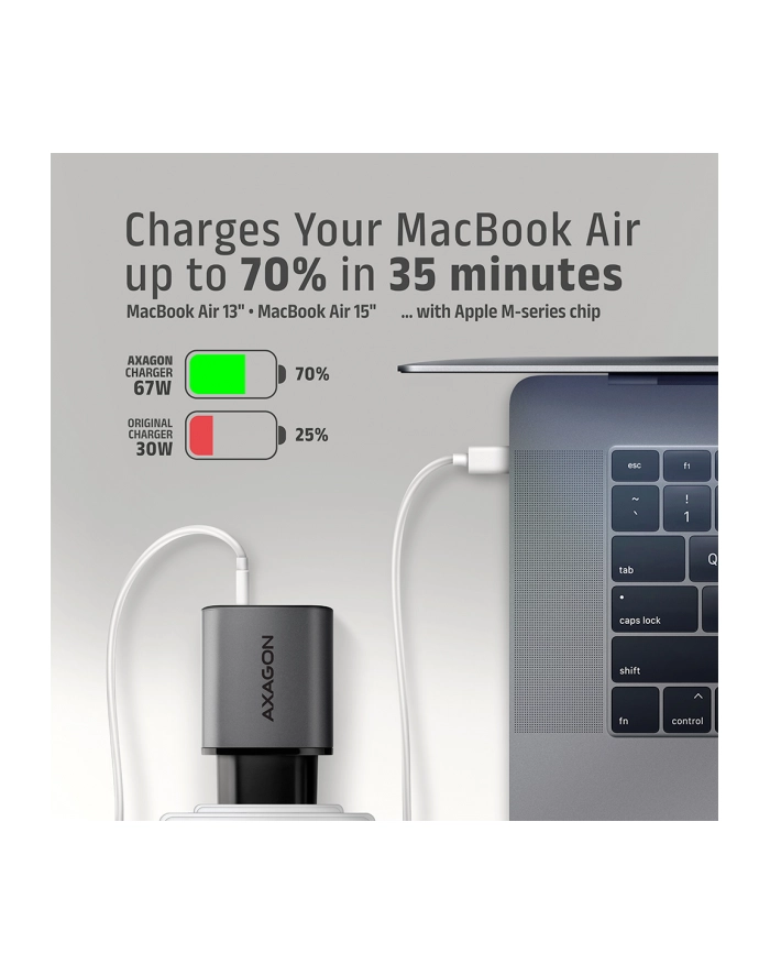axagon Ładowarka sieciowa ACU-PQ67 PD'QC 67W 2-port GaN, USB-A + USB-C główny
