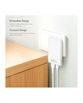 Ładowarka sieciowa LogiLink PA0368 USB GaN, 65 W, 1x USB-C (PD), 1x USB-A (QC), biała nr 2