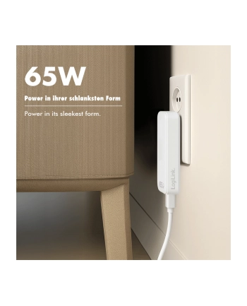 Ładowarka sieciowa LogiLink PA0368 USB GaN, 65 W, 1x USB-C (PD), 1x USB-A (QC), biała nr 1