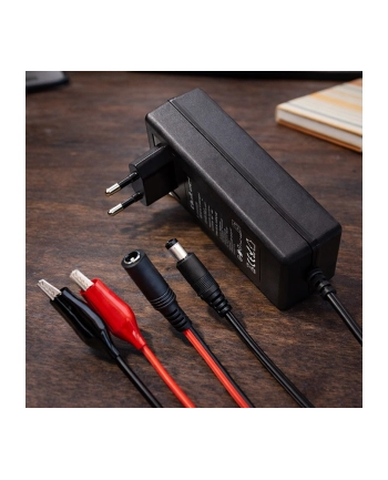 qoltec Ładowarka do akumulatora AGM GEL STD | Prostownik 24V | 19.2W |  5.5x2.1 | kabel 1.8m nr 2
