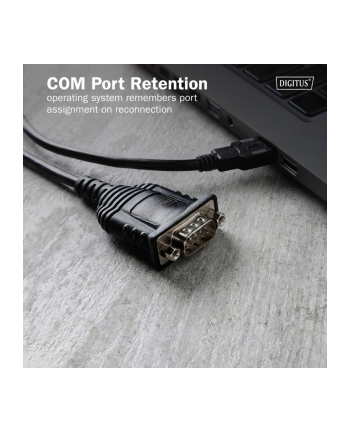 digitus Kabel adapter USB 2.0 do RS232 (DB9) | Chipset FTDI (FT232RNL) | PVC, czarny | Mocowanie w tulejkach gwintowanych | 1.8m nr 1