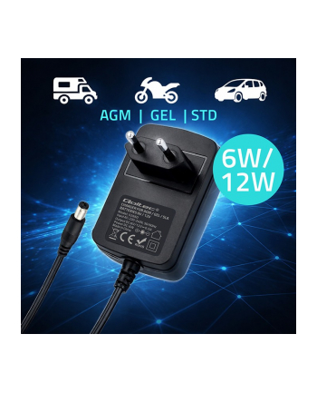 qoltec Ładowarka do akumulatora AGM GEL STD | Prostownik 6V/12V | 6W |  5.5x2.1 | kabel 1.8m nr 2