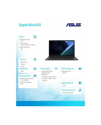 asus Notebook ExpertBook B1 B1503CVA-S78018W- Core 5 210H/16GB/512GB/15.6 FHD/Win 11 HOME/3YRS