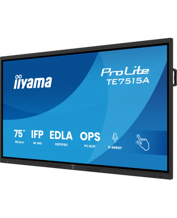 iiyama Monitor interaktywny 75 '' TE7515A-B2AG, VA,4K,40pkt,550cd,DeepContrast-IR+,    HDMI x2,DP,USB-C, 2 x 20W, OPS Slot x1, 5xUSB, 2xRJ45,8-Array,EDLA,