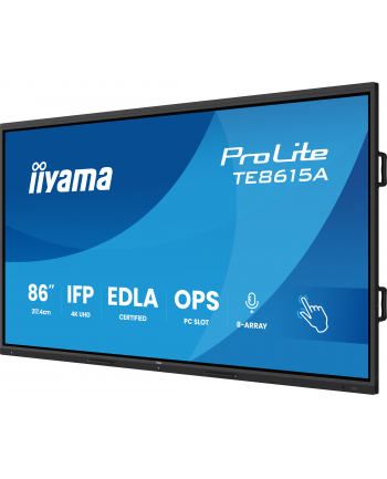 iiyama Monitor interaktywny 86 '' TE8615A-B2AG IPS,4K,40pkt,550cd,DeepContrast-IR+,    HDMI x2,DP,USB-C, 2 x 20W, OPS Slot x1, 5xUSB, 2xRJ45,8-Array,EDLA, nr 1