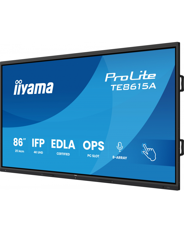 iiyama Monitor interaktywny 86 '' TE8615A-B2AG IPS,4K,40pkt,550cd,DeepContrast-IR+,    HDMI x2,DP,USB-C, 2 x 20W, OPS Slot x1, 5xUSB, 2xRJ45,8-Array,EDLA, główny