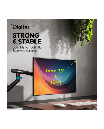 digitus Ramię biurkowe pojedyncze z zaciskiem i sprężyną mechaniczną 1x LCD max. 35' 10kg, VESA: 75x75, 100x100, czarne