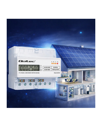 qoltec Trójfazowy elektroniczny licznik | miernik zużycia energii na szynę DIN | 400V | 100A | LCD | LED | 7P