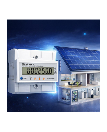 qoltec Trójfazowy elektroniczny licznik z resetem | miernik zużycia energii na szynę DIN | 400V | 100A | LCD | LED | 4P