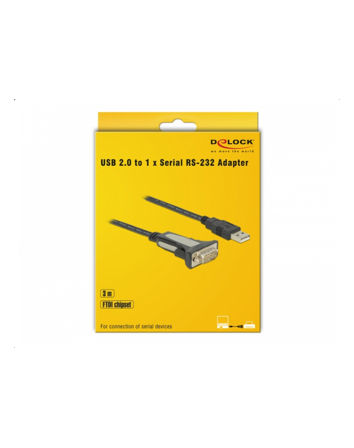 DELOCK Adapter USB 2.0 Typ-A zu 1 x Seriell RS-232 DB9 3 m główny