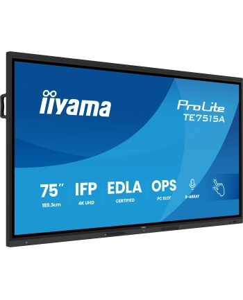 iiyama Monitor interaktywny 75 '' TE7515A-B2AG, VA,4K,40pkt,550cd,DeepContrast-IR+,    HDMI x2,DP,USB-C, 2 x 20W, OPS Slot x1, 5xUSB, 2xRJ45,8-Array,EDLA, nr 2
