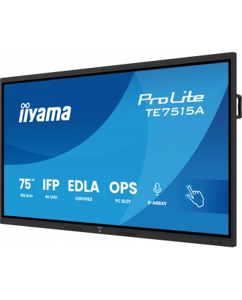 iiyama Monitor interaktywny 75 '' TE7515A-B2AG, VA,4K,40pkt,550cd,DeepContrast-IR+,    HDMI x2,DP,USB-C, 2 x 20W, OPS Slot x1, 5xUSB, 2xRJ45,8-Array,EDLA, nr 1