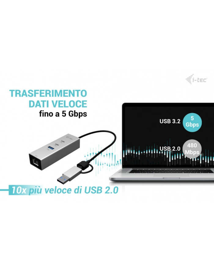 i-tec Hub metalowy USB-C/USB-A 3 2x USB-C/1x USB-A / 2.5GLAN główny