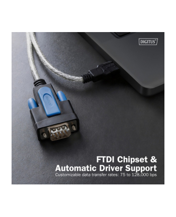digitus Kabel adapter USB 2.0 do RS232 (DB9) | Chipset FTDI (FT232RNL) | PVC, transparentny | Mocowanie na śruby | 1.8m nr 1