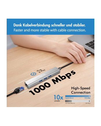 logilink HUB USB3.2 3xUSB-A, 1x RJ45 Gigabit Ethernet