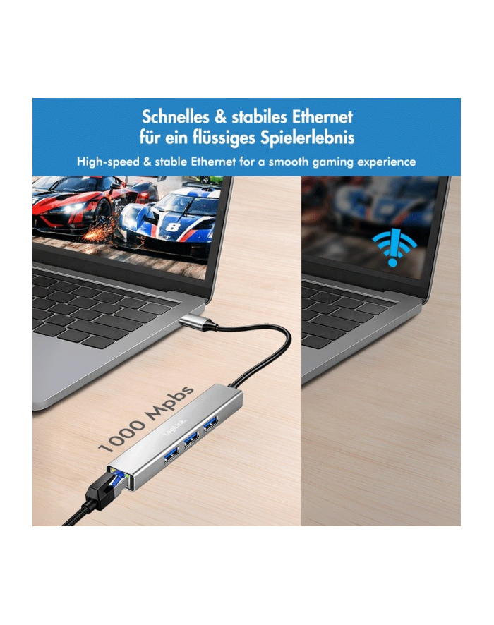 logilink HUB USB3.2 3xUSB-A, 1x RJ45 Gigabit Ethernet główny