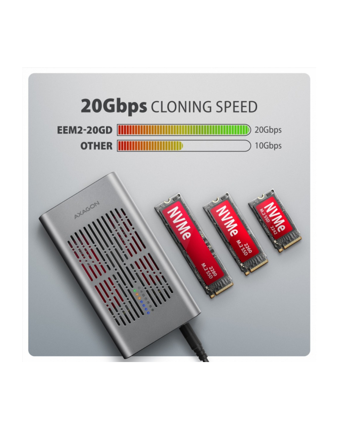 axagon EEM2-20GD Obudowa zewnętrzna aluminiowa USB-C 3.2 Gen2x2, Dual NVMe M.2 SSD 20gbps, Clone Master główny
