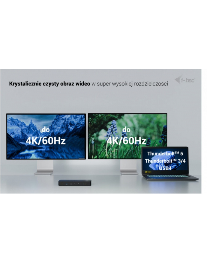 i-tec Stacja dokująca Thunderbolt 4 Intelligent Dual Display Power Delivery 90W 2x DP Video TB AUDIO LAN  USB-A 10Gbps USB-C 10 Gbps Kensington lock główny