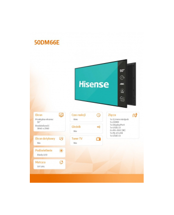 hisense Monitor LFD 50DM66E 50'' 4K UHD IPS Digital Signage Display 24/7