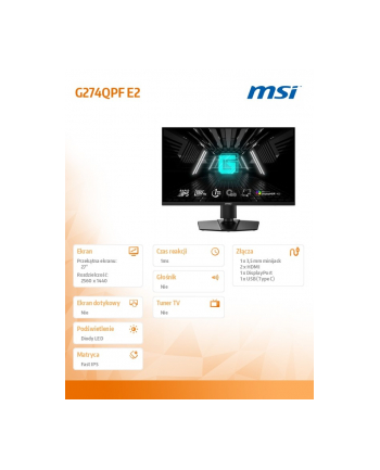 msi Monitor G274QPF E2 27 '' /LED/QHD/Flat/180Hz/czarny