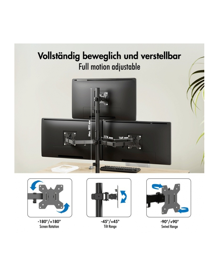 logilink Uchwyt na 3 monitory, 17-27 cale ,max 10kg na ramie główny