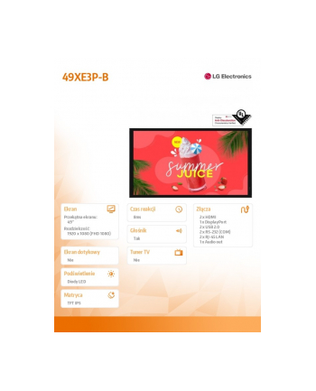 lg electronics Monitor wielkoformatowy 49XE3P-B 49 '' Outdoor 3500nit 24/7 nr 1