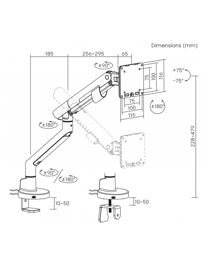 art Uchwyt biurkowy gazowy do 1 monitora LED/LCD 17-35' L-29GD 2-11kg 2xUSB 3.0 Premium White główny