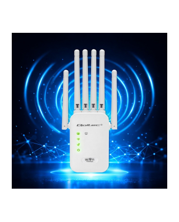 qoltec Wzmacniacz syganłu WiFi 6 | Repeater | Access Point | AX1200 Mb/s| 6 anten | 2xRJ45 | 128MB