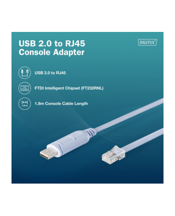 digitus Kabel adapter do konsoli USB-A 2.0 męski do RJ45 | Chipset FTDI (FT232RNL) | jasnoniebieski | 1.8m