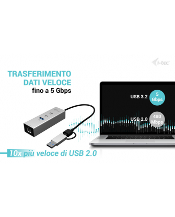 i-tec Hub metalowy USB-C/USB-A 3 2x USB-C/1x USB-A / 2.5GLAN